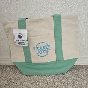 Trader Joe's Mini Canvas Pastel Tote Bag in Green
